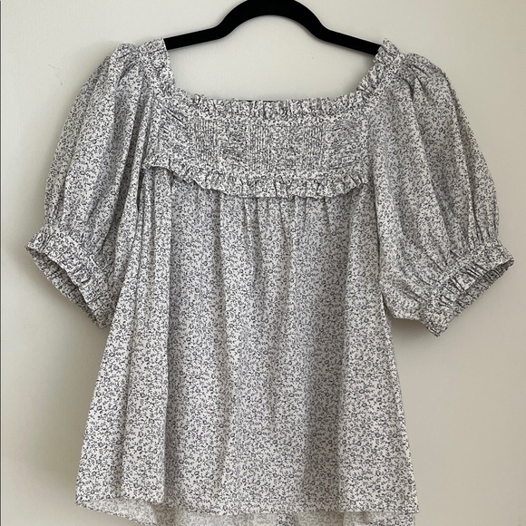 Doen Blue Floral Puff Sleeve Blouse - Picture 4 of 4